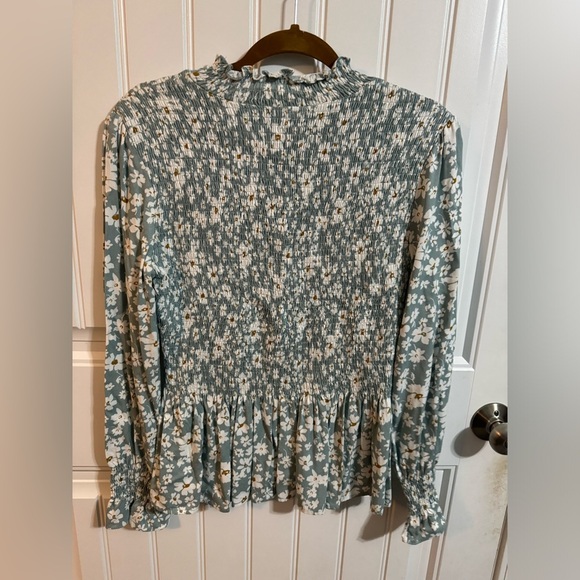 Flawless Floral Blue Smocked Long Sleeve Blouse - Picture 6 of 6